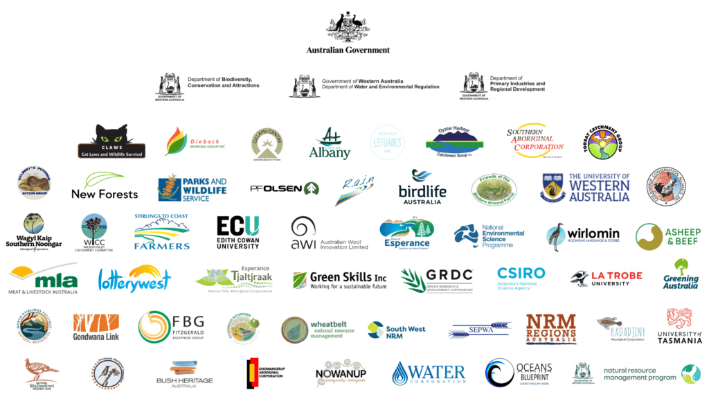 A collage of various Australian environmental organizations’ logos arranged in six rows on a white background.